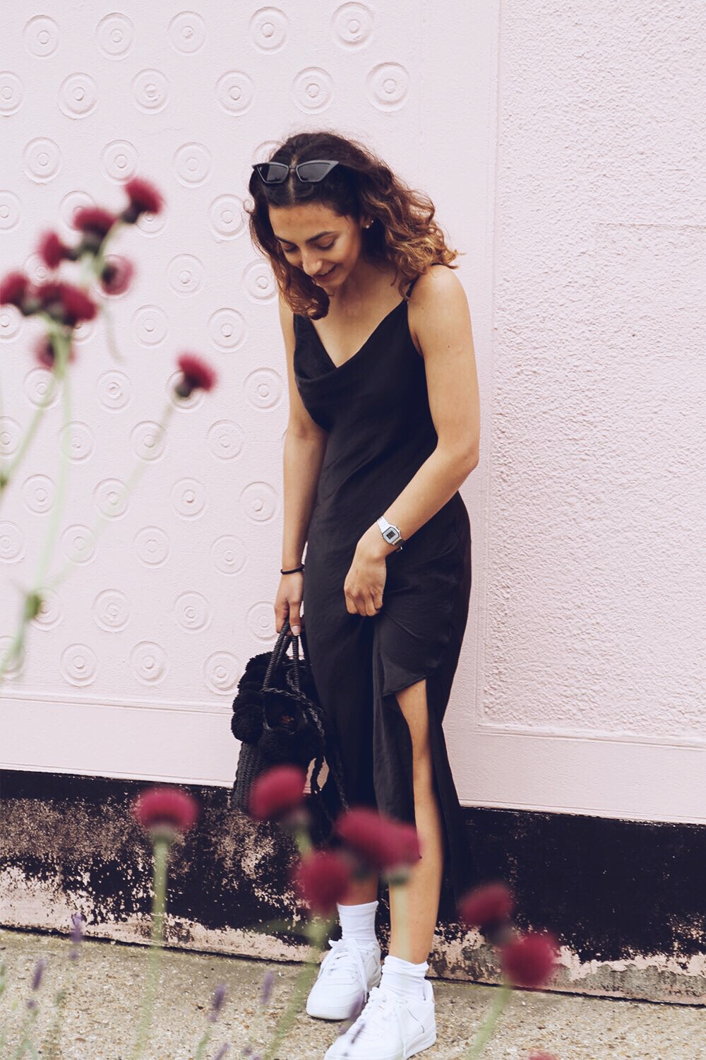 black dress with air forces